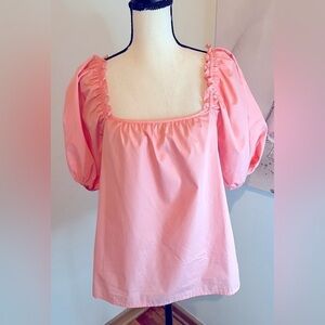Nine West Puff Sleeve Square Neck Blouse Pink Size Small 100% Cotton NWT